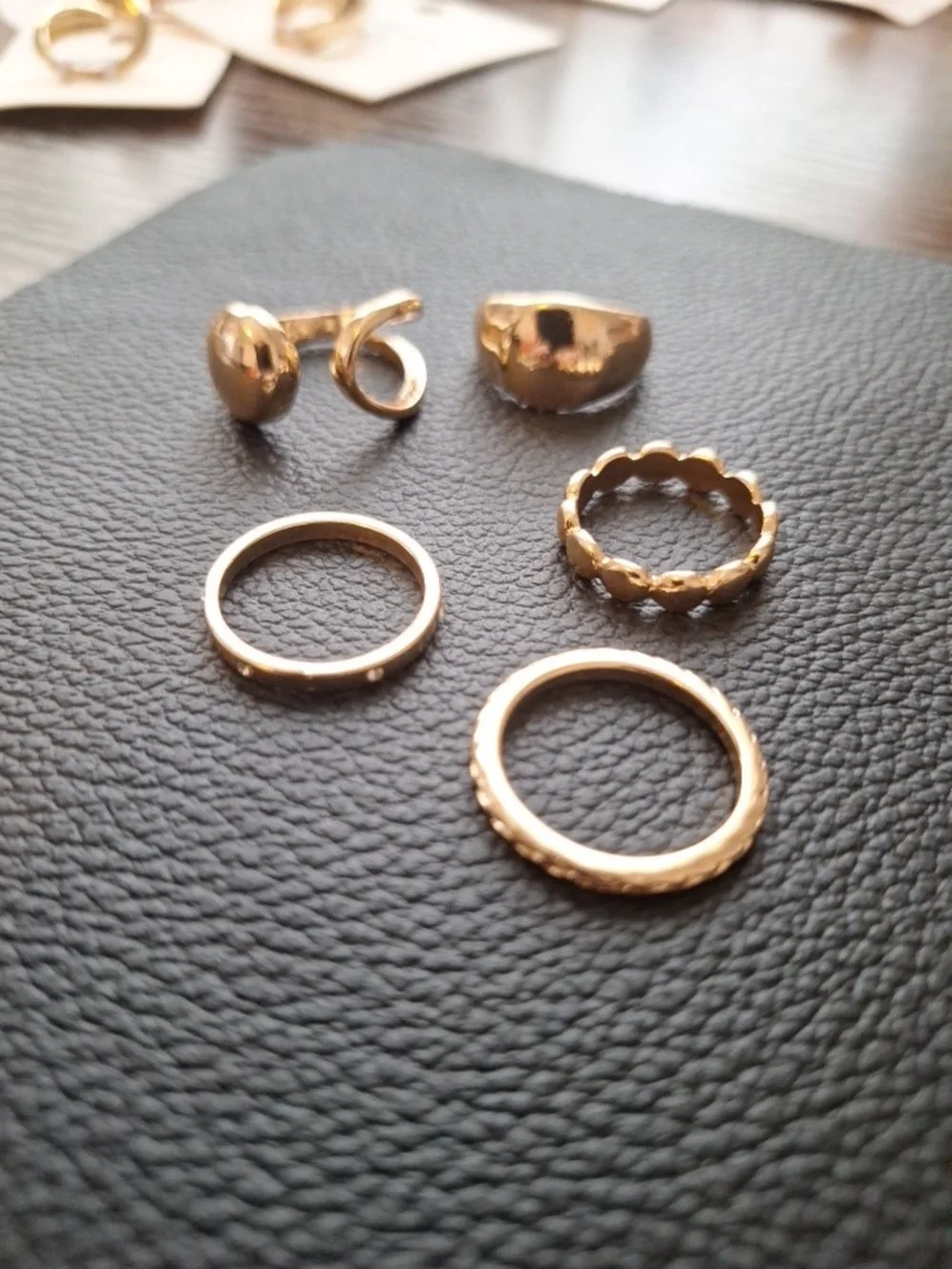 Set Of 5 Women Rings Modern Chunky Various Sizes 6-9 CZ Adjustable Signet NEW